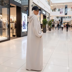 عباية لوريا الجديدة بغطاء للرأس لون أبيض مقاس XL