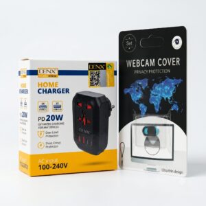 عرض شاحن كل منزل متعدد المداخل (2 مدخل Type -C + مدخلين USB + مدخل فيشة ) بسرعة 20 W  سعر الجملة + مفتاح غالق لكاميرا الجوال
