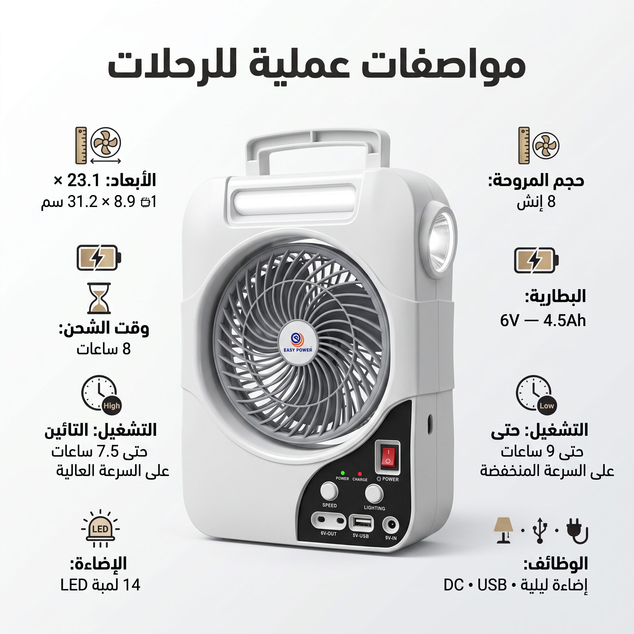 مروحة كشتات شحن بالطاقة الشمسية - الصورة 5