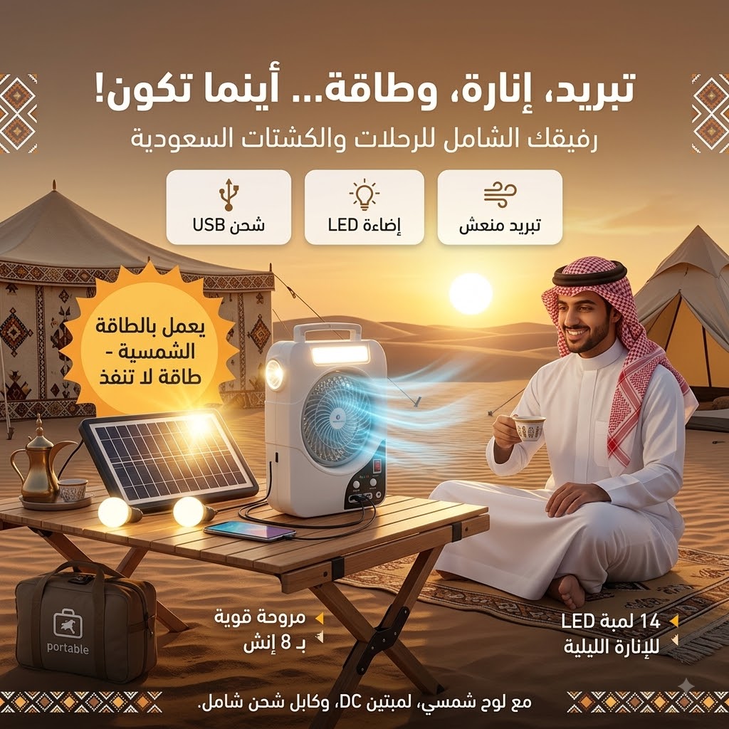 مروحة كشتات شحن بالطاقة الشمسية - الصورة 9
