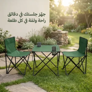طقم جلسة رحلات وكشتات قابلة للطي (طاولة وكرسيين)